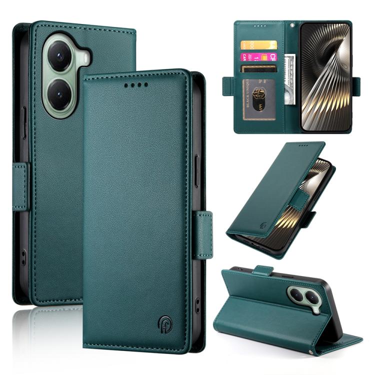 

For Xiaomi Poco X7 Pro / Redmi Turbo 4 Side Buckle Magnetic Frosted Leather Phone Case(Dark Green)
