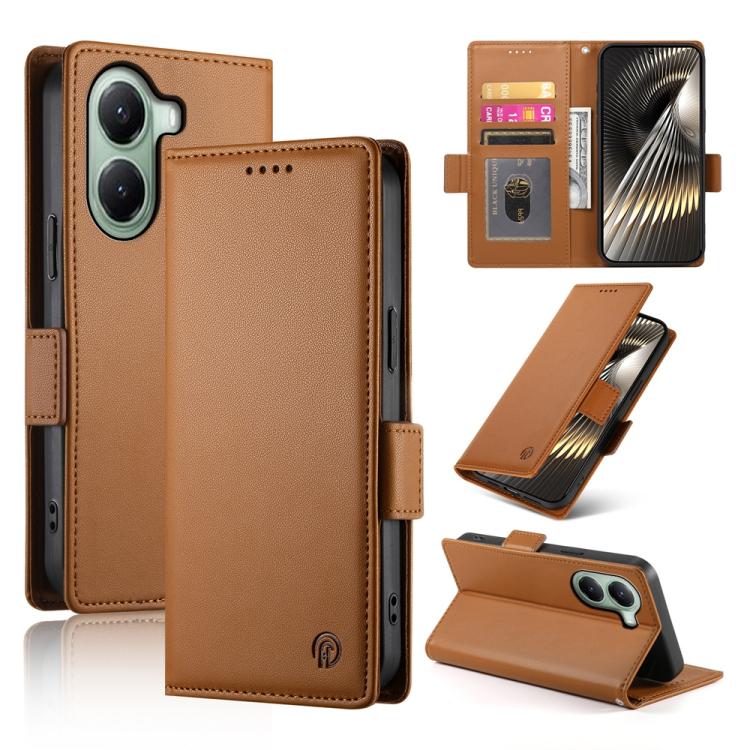 

For Xiaomi Poco X7 Pro / Redmi Turbo 4 Side Buckle Magnetic Frosted Leather Phone Case(Brown)