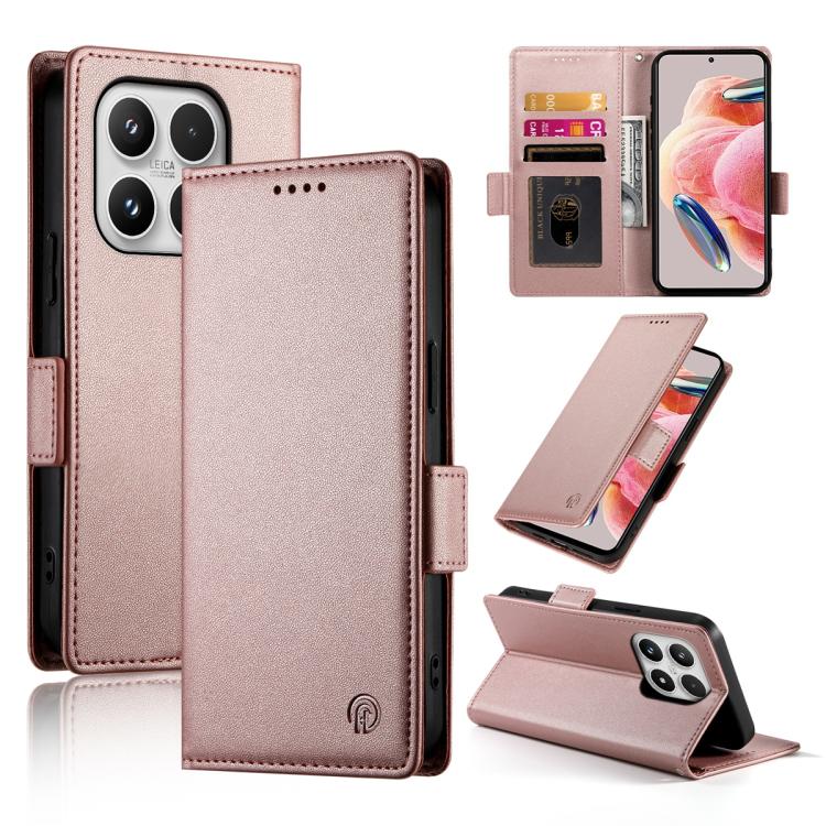 

For Xiaomi 17 Side Buckle Magnetic Frosted Leather Phone Case(Rose Gold)