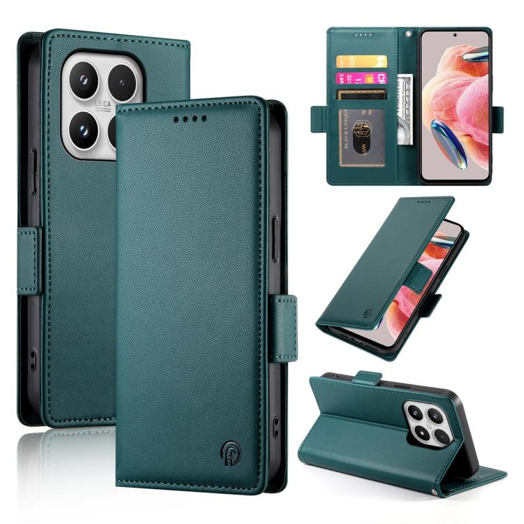 

For Xiaomi 17 Side Buckle Magnetic Frosted Leather Phone Case(Dark Green)