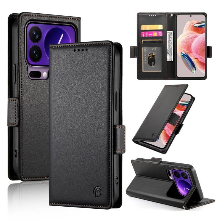 

For Xiaomi 17 Pro Side Buckle Magnetic Frosted Leather Phone Case(Black)