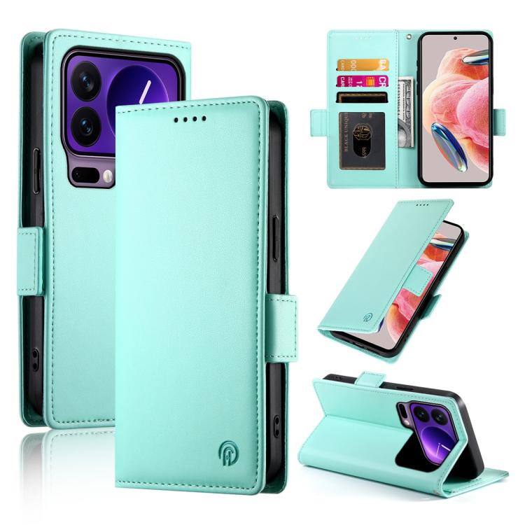 

For Xiaomi 17 Pro Side Buckle Magnetic Frosted Leather Phone Case(Mint Green)