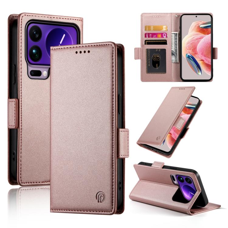 

For Xiaomi 17 Pro Max Side Buckle Magnetic Frosted Leather Phone Case(Rose Gold)