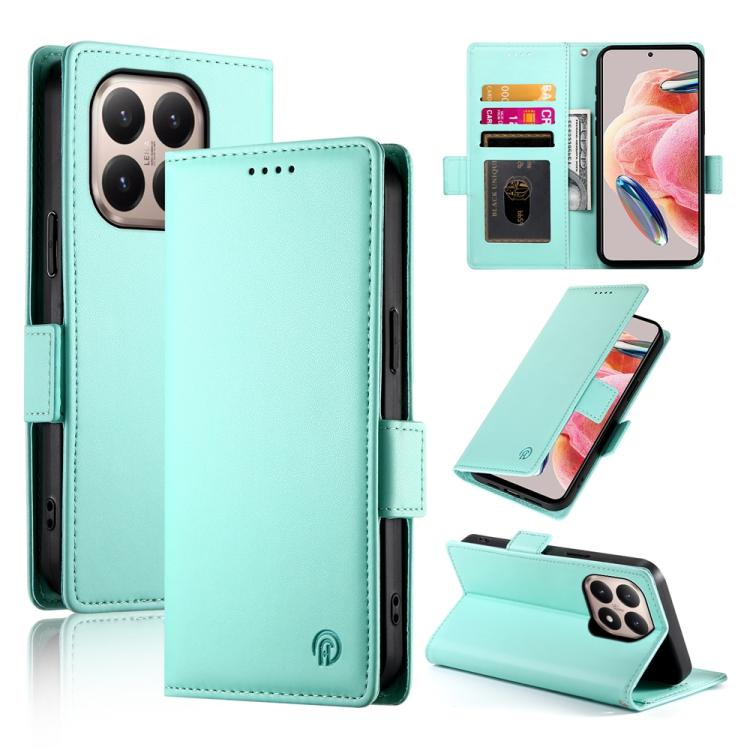

For Xiaomi 15T 5G Side Buckle Magnetic Frosted Leather Phone Case(Mint Green)