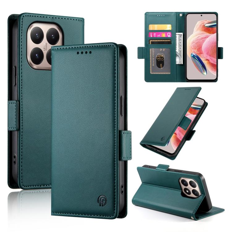 

For Xiaomi 15T 5G Side Buckle Magnetic Frosted Leather Phone Case(Dark Green)