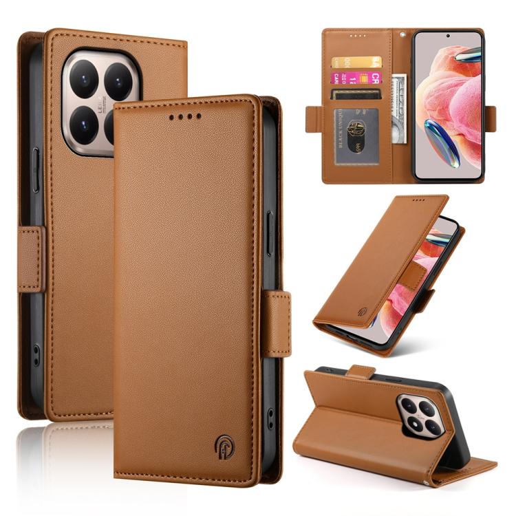 

For Xiaomi 15T 5G Side Buckle Magnetic Frosted Leather Phone Case(Brown)