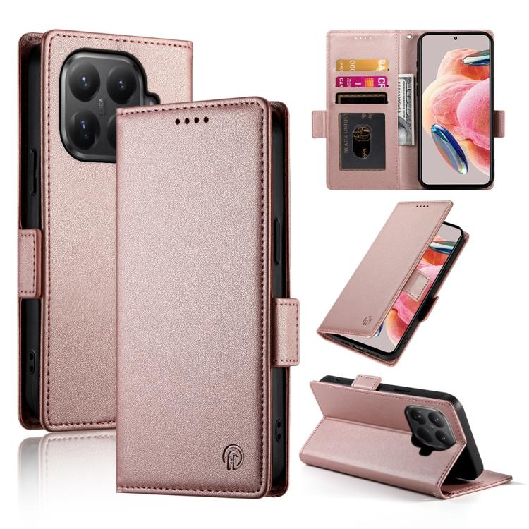 

For Xiaomi 15T Pro 5G Side Buckle Magnetic Frosted Leather Phone Case(Rose Gold)
