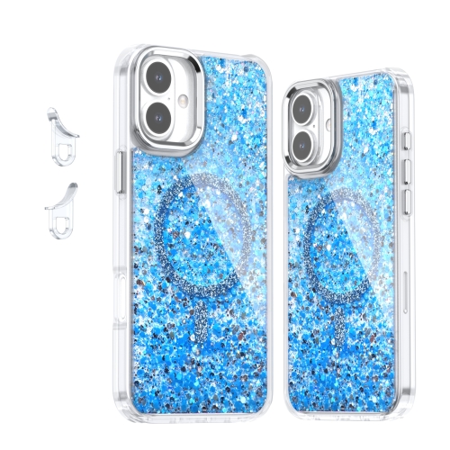 

For iPhone 16 Plus Epoxy Glitter MagSafe Magnetic TPU Phone Case(Blue)