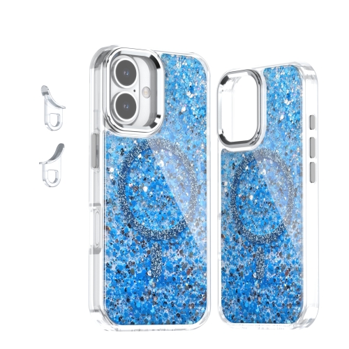 

For iPhone 16 Epoxy Glitter MagSafe Magnetic TPU Phone Case(Blue)