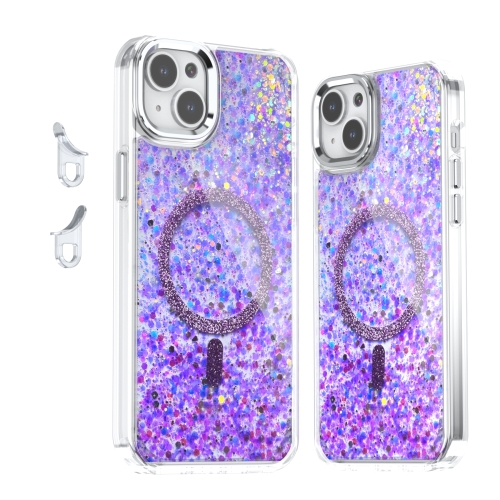 

For iPhone 15 Plus Epoxy Glitter MagSafe Magnetic TPU Phone Case(Purple)