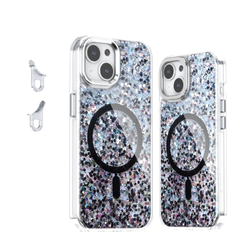 

For iPhone 15 Epoxy Glitter MagSafe Magnetic TPU Phone Case(Black)