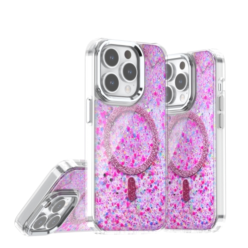 

For iPhone 14 Pro Epoxy Glitter MagSafe Magnetic TPU Phone Case(Plum Red)