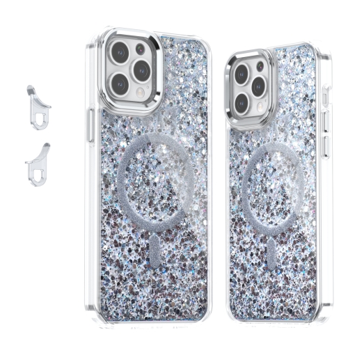 

For iPhone 12 Pro Max Epoxy Glitter MagSafe Magnetic TPU Phone Case(White)