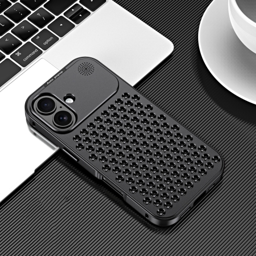 

For iPhone 16 Plus R-JUST RJ58 Aromatherapy Metal Cooling Phone Case(Black)