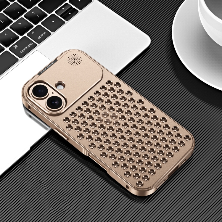 

For iPhone 16 Plus R-JUST RJ58 Aromatherapy Metal Cooling Phone Case(Gold)