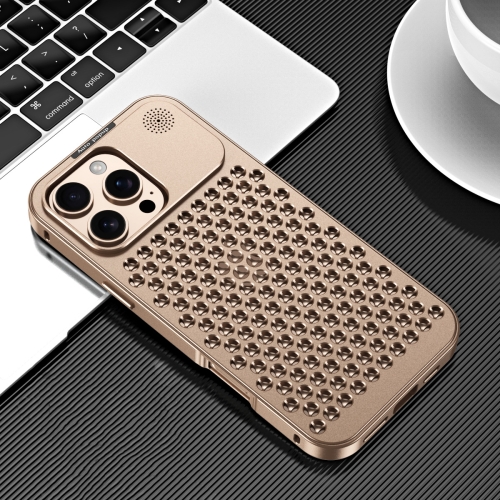 

For iPhone 16 Pro R-JUST RJ58 Aromatherapy Metal Cooling Phone Case(Gold)