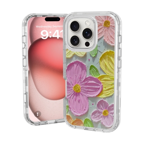 For iPhone 16 Pro Max Small Fresh Sticker PC + TPU Shockproof Phone Case(Colorful Flowers)