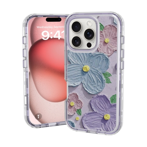 

For iPhone 16 Pro Small Fresh Sticker PC + TPU Shockproof Phone Case(Purple Flower)