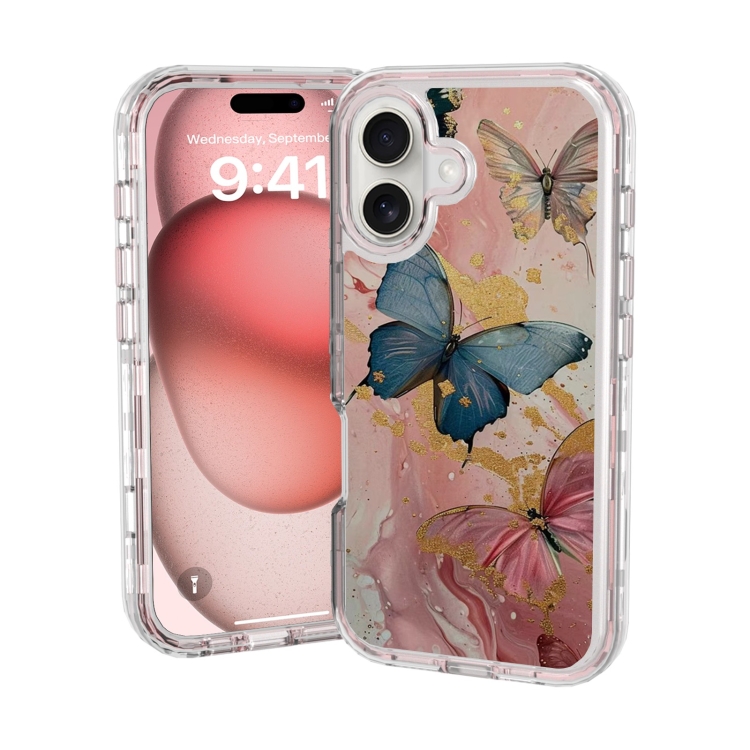 

For iPhone 16 Small Fresh Sticker PC + TPU Shockproof Phone Case(Butterfly)
