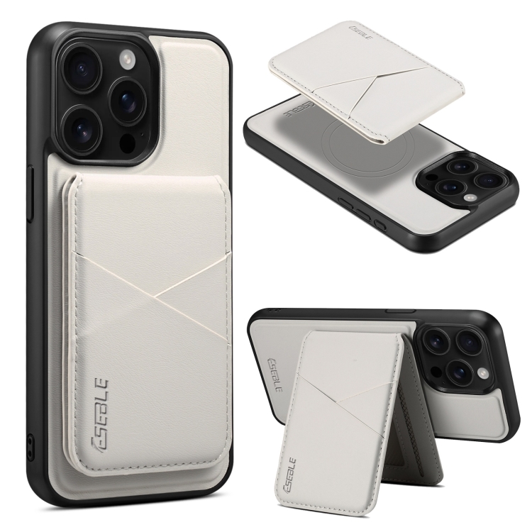 

For iPhone 15 Pro Max ESEBLE E3 Plain Texture Card Slots MagSafe RFID Leather Case(Ivory)