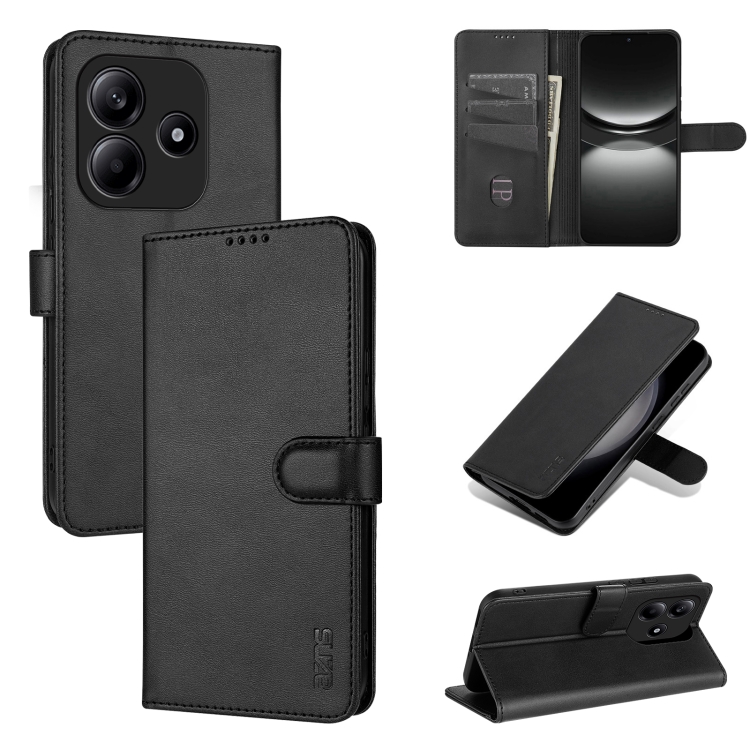 

For Redmi Note 14 5G AZNS Skin Feel Calf Texture Flip Leather Phone Case(Black)