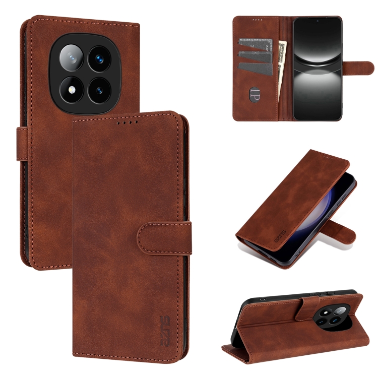 

For Redmi Note 14 Pro+ 5G AZNS Skin Feel Calf Texture Flip Leather Phone Case(Brown)
