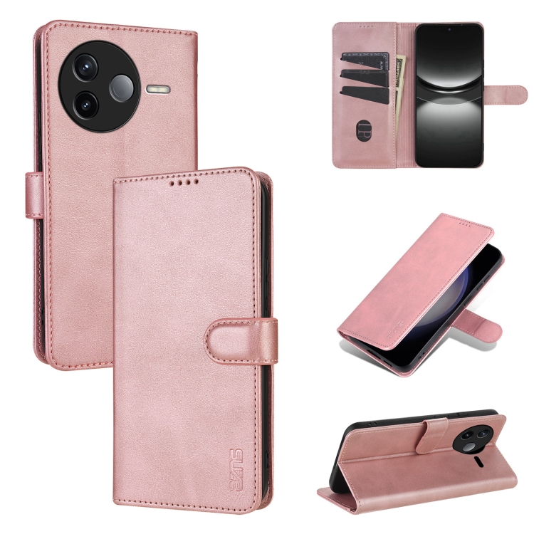 

For Redmi K80 AZNS Skin Feel Calf Texture Flip Leather Phone Case(Rose Gold)
