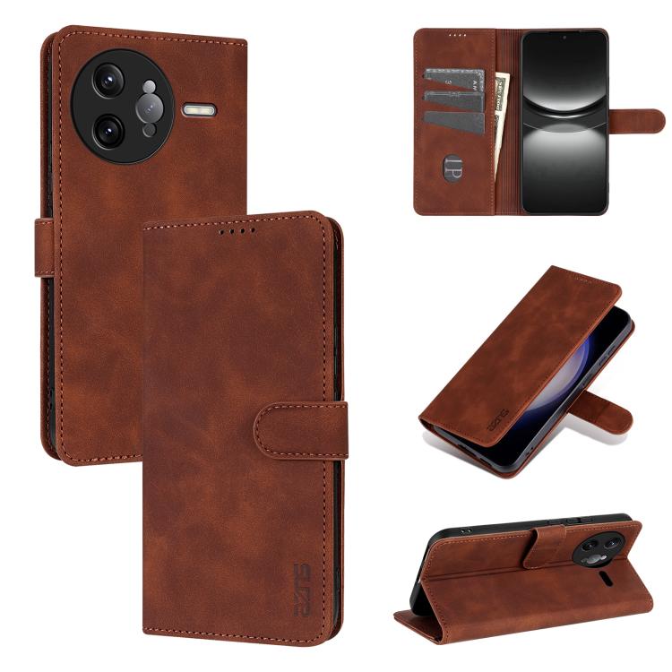

For Redmi K80 Pro AZNS Skin Feel Calf Texture Flip Leather Phone Case(Brown)