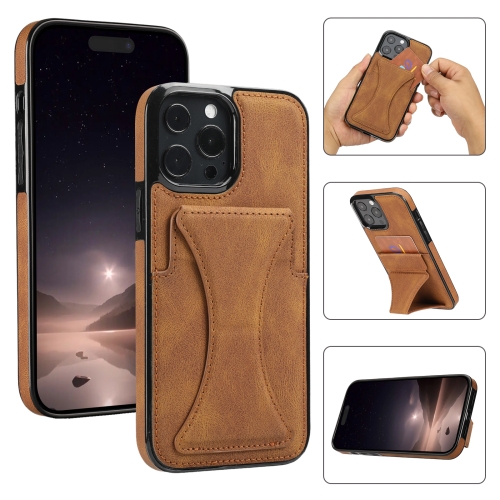 

For iPhone 16 Pro Max Ultra-thin Shockproof Phone Protective Case with Holder(Brown)