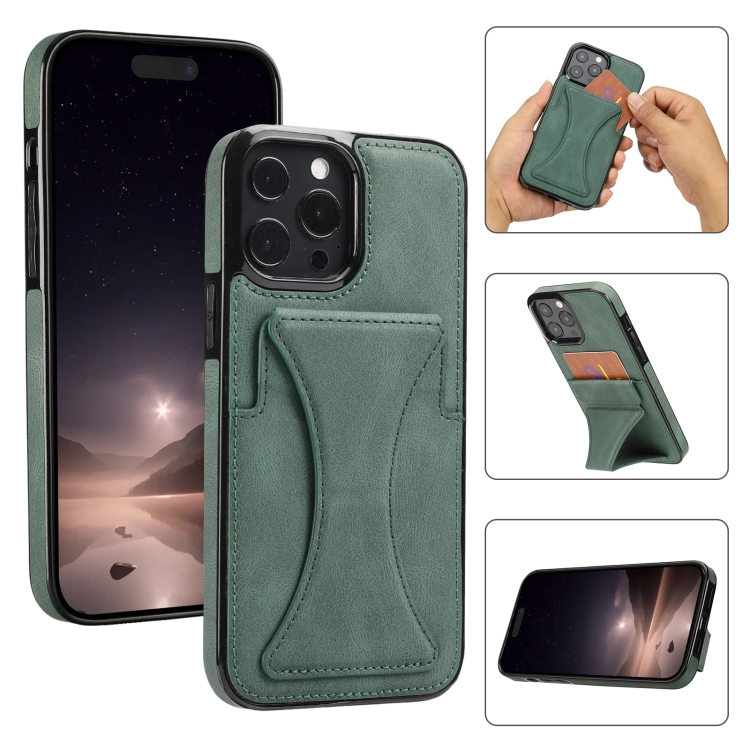 

For iPhone 16 Pro Ultra-thin Shockproof Phone Protective Case with Holder(Green)