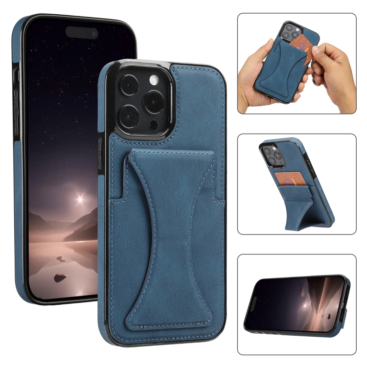 

For iPhone 16 Pro Ultra-thin Shockproof Phone Protective Case with Holder(Blue)