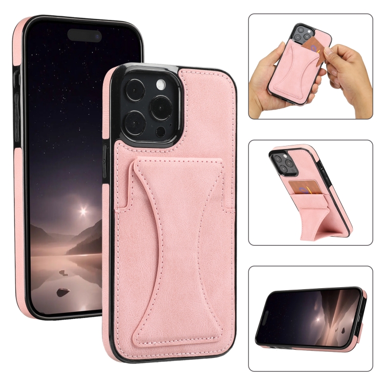 

For iPhone 16 Pro Ultra-thin Shockproof Phone Protective Case with Holder(Rose Gold)