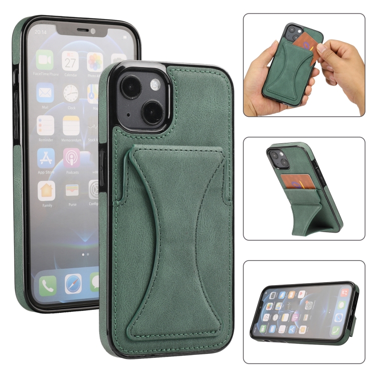 

For iPhone 15 Plus / 14 Plus Ultra-thin Shockproof Phone Protective Case with Holder(Green)