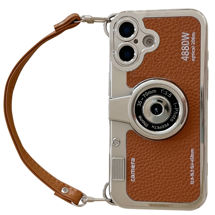 

For iPhone 16 Plus Camera Style Phone Case(Brown)