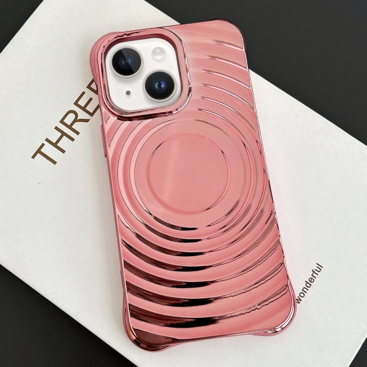 

For iPhone 15 Plus Electroplating Wave MagSafe Phone Case(Pink)