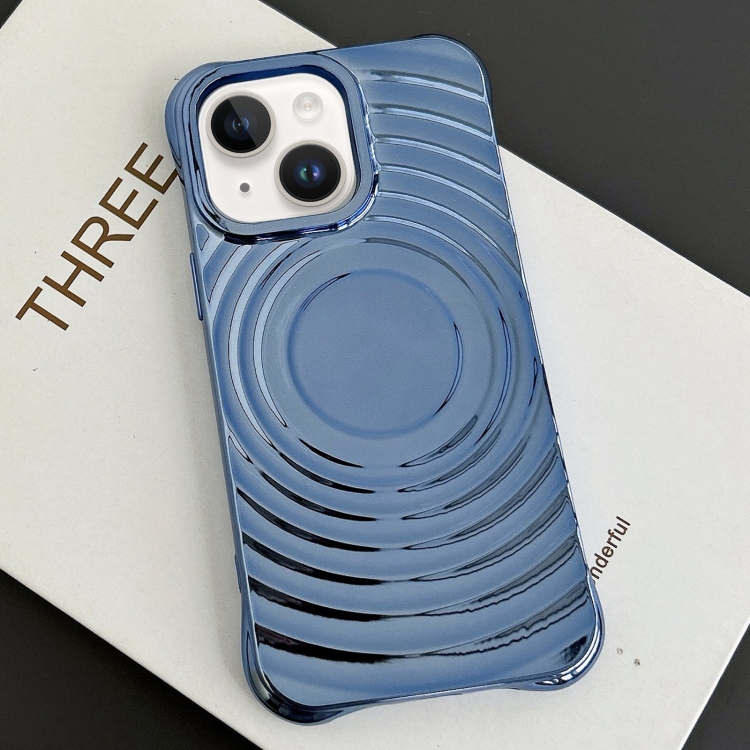 

For iPhone 15 Plus Electroplating Wave MagSafe Phone Case(Blue)