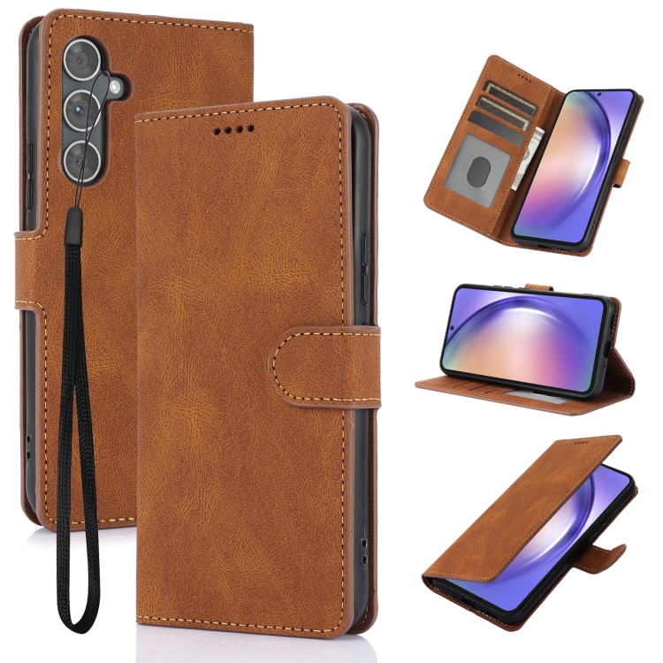

For Samsung Galaxy S24 FE 5G Fantasy Skin-feel Calfskin Texture Leather Phone Case(Brown)