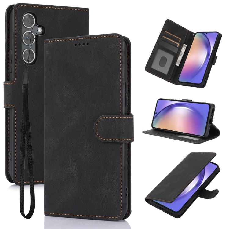

For Samsung Galaxy S24 5G Fantasy Skin-feel Calfskin Texture Leather Phone Case(Black)