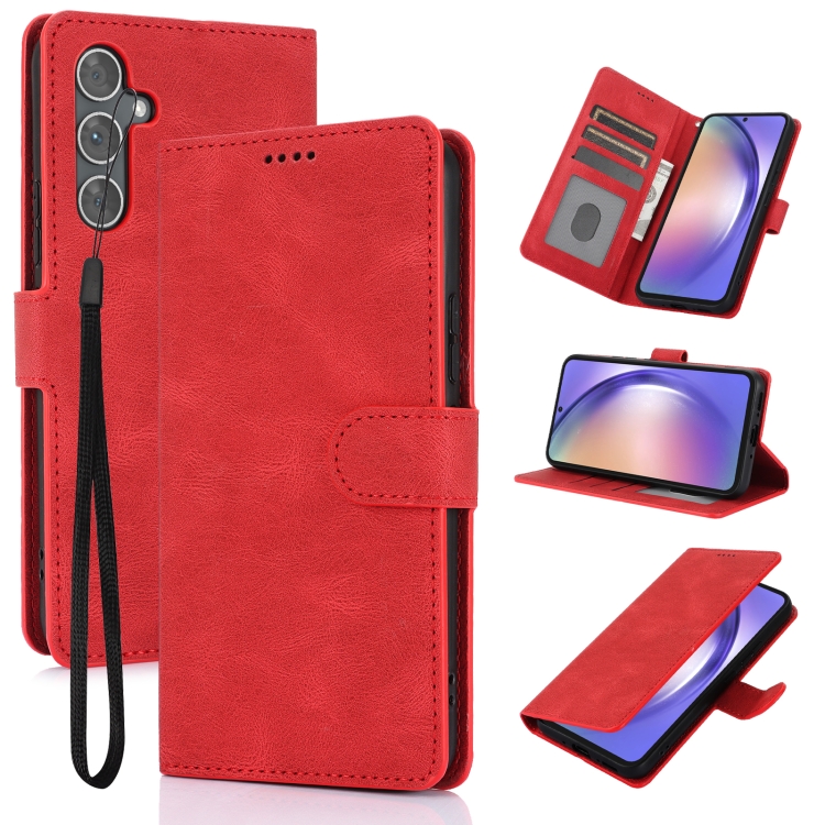 

For Samsung Galaxy S24 5G Fantasy Skin-feel Calfskin Texture Leather Phone Case(Red)
