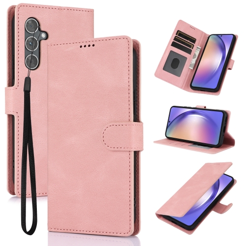 

For Samsung Galaxy S25 5G Fantasy Skin-feel Calfskin Texture Leather Phone Case(Pink)