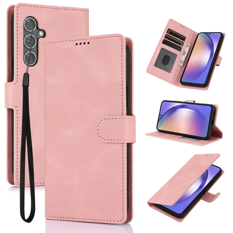 

For Samsung Galaxy S25+ 5G Fantasy Skin-feel Calfskin Texture Leather Phone Case(Pink)