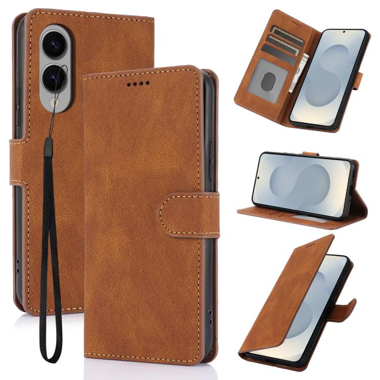 

For Samsung Galaxy S25 Edge 5G Fantasy Skin-feel Calfskin Texture Leather Phone Case(Brown)