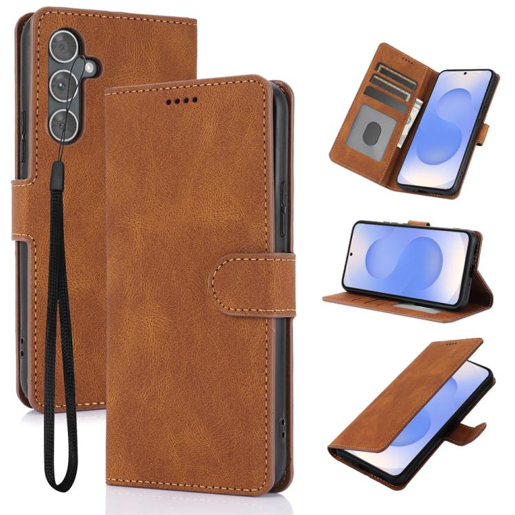 For Samsung Galaxy S26 5G Fantasy Skin-feel Calfskin Texture Leather Phone Case(Brown)