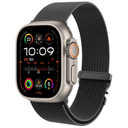 

For Apple Watch 46mm / 49mm / 45mm / 44mm Milanese Buckle Titanium Alloy Watch Band(Black)