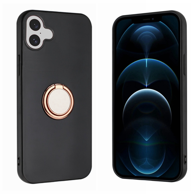 

For iPhone 16 Matte Ring Holder TPU Phone Case(Rose Gold)