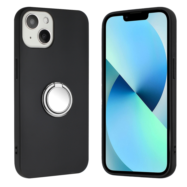 

For iPhone 14 Matte Ring Holder TPU Phone Case(Silver)