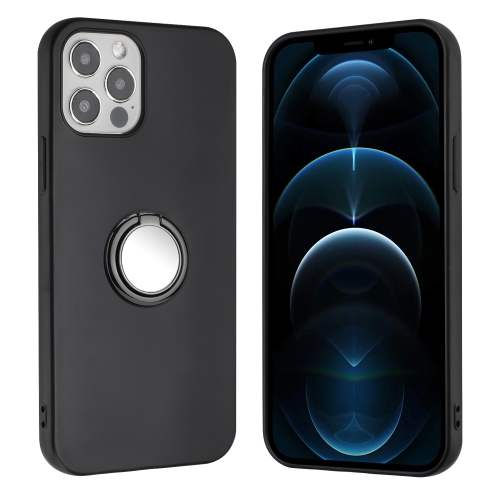 

For iPhone 12 / 12 Pro Matte Ring Holder TPU Phone Case(Black)