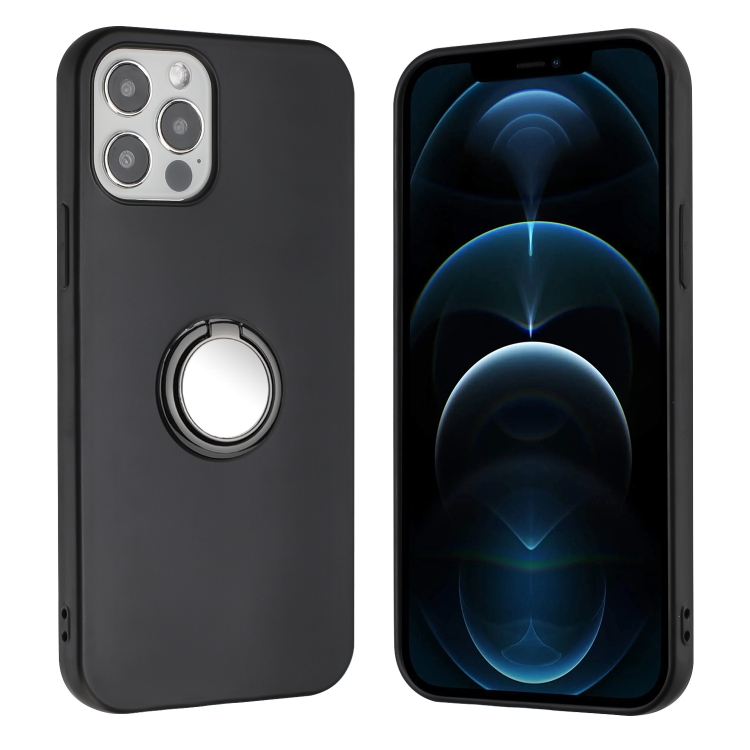 

For iPhone 12 Pro Max Matte Ring Holder TPU Phone Case(Black)