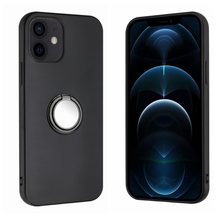 

For iPhone 12 mini Matte Ring Holder TPU Phone Case(Black)