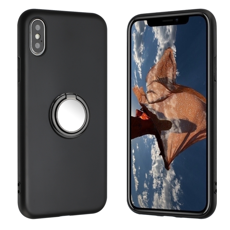 

For iPhone XS Max Matte Ring Holder TPU Phone Case(Black)